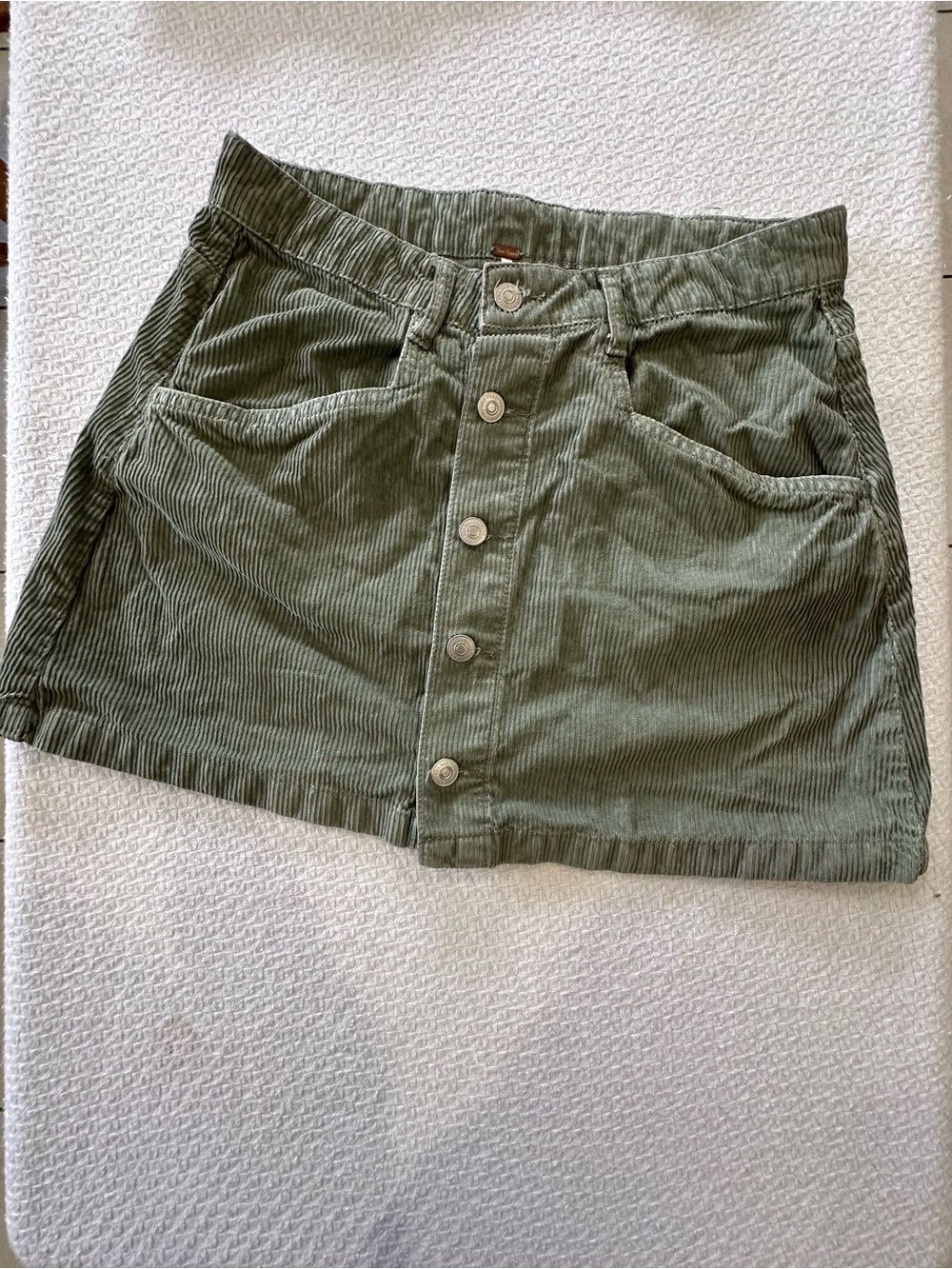 Free People Olive Green Corduroy Button-Front Skort